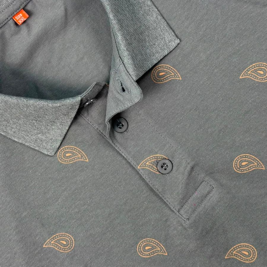 Slate Grey Paisley Polo T-shirt showcase 2