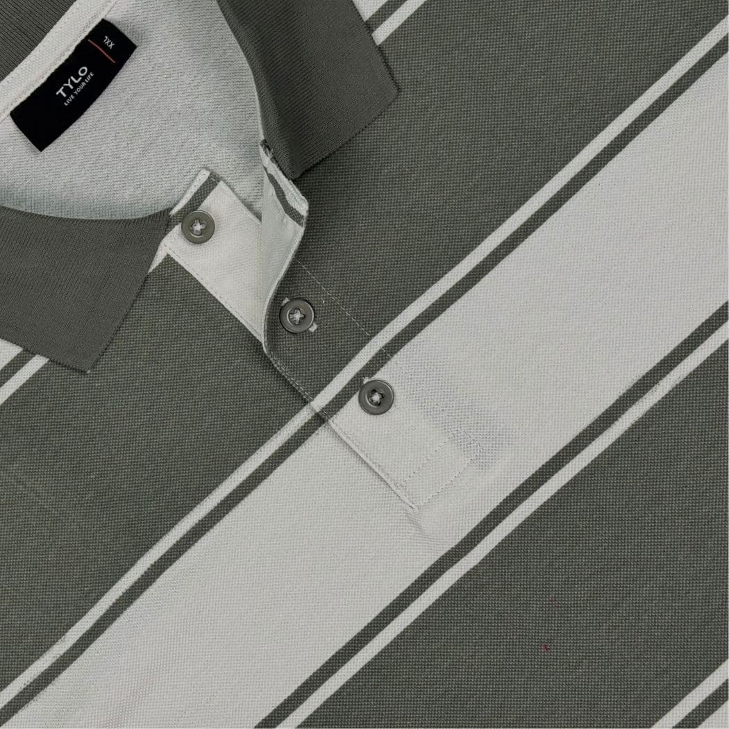 Olive Grey Wide Stripe Polo T-Shirt showcase 3