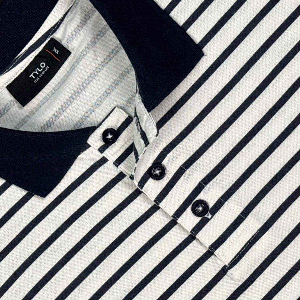 White & Black Pinstripe Polo T-Shirt showcase 3