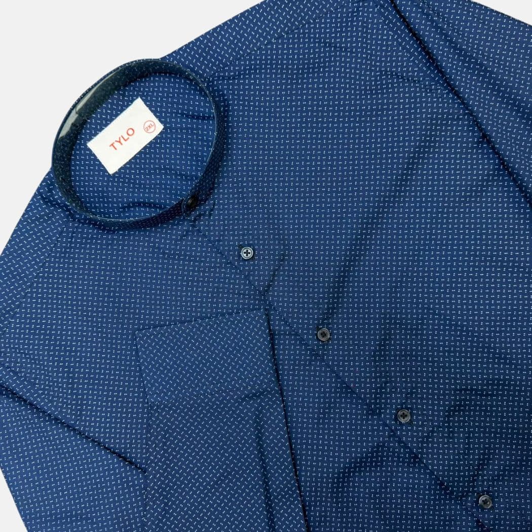 Midnight Dot Navy Band Collar Shirt alternate