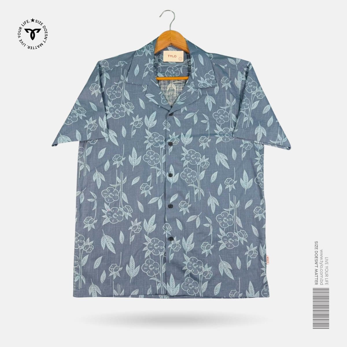Denim Blue Floral Cuban Collar Shirt showcase 1