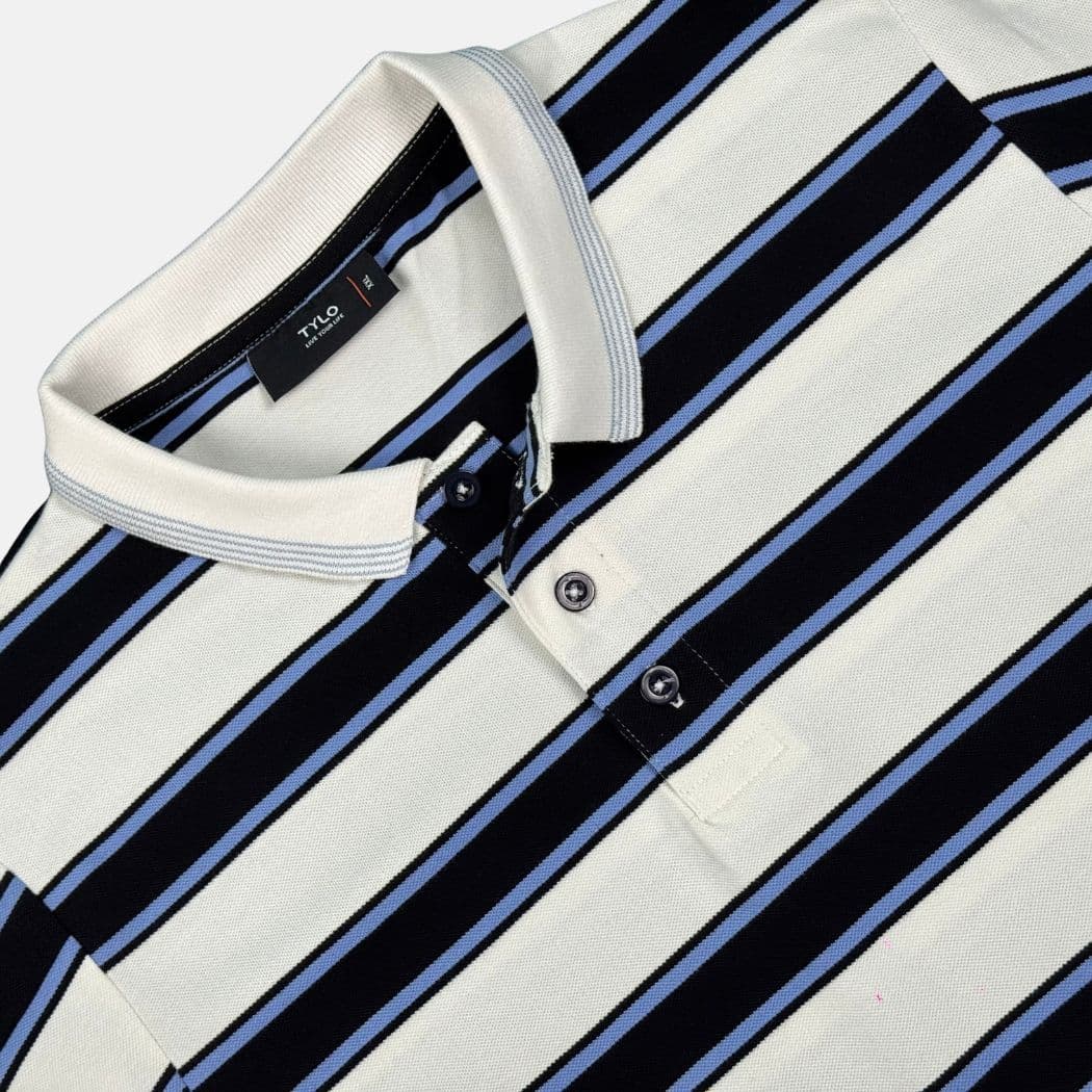 Cream Navy Blue Stripe Polo T-Shirt alternate