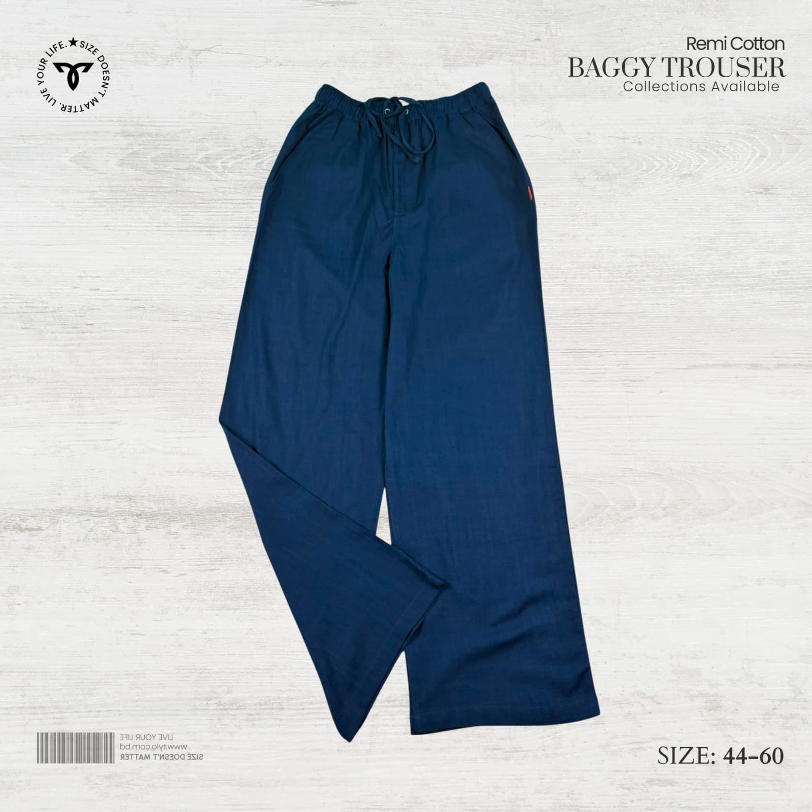 Deep Navy Blue Remi Cotton Baggy Trouser showcase 2