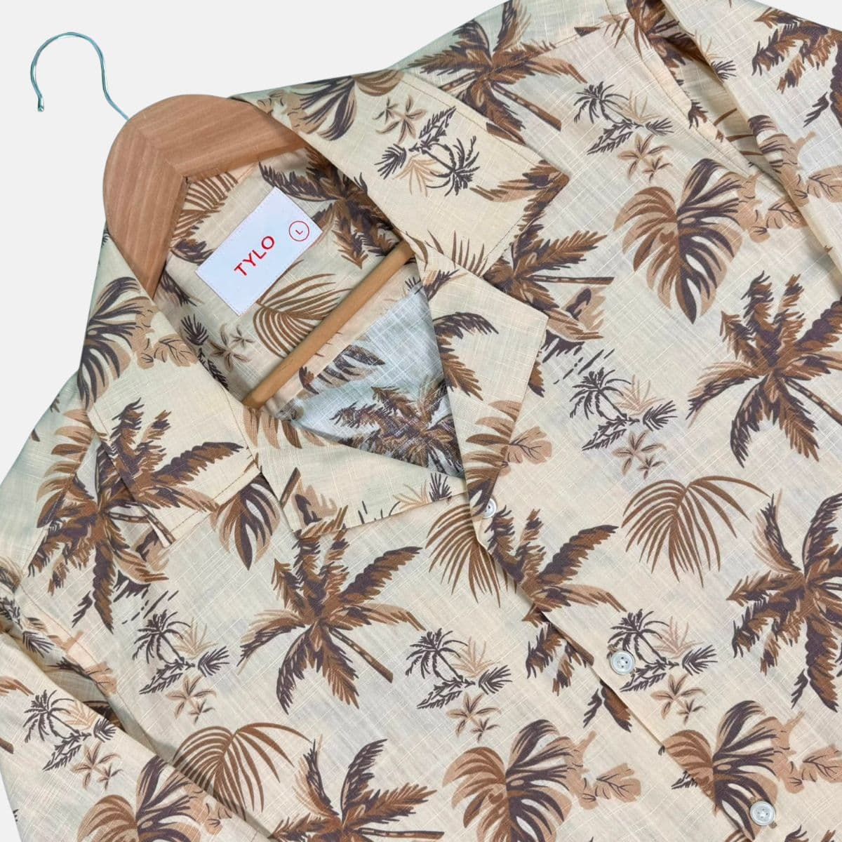 Beige Tropical Palm Cuban Collar Shirt showcase 2