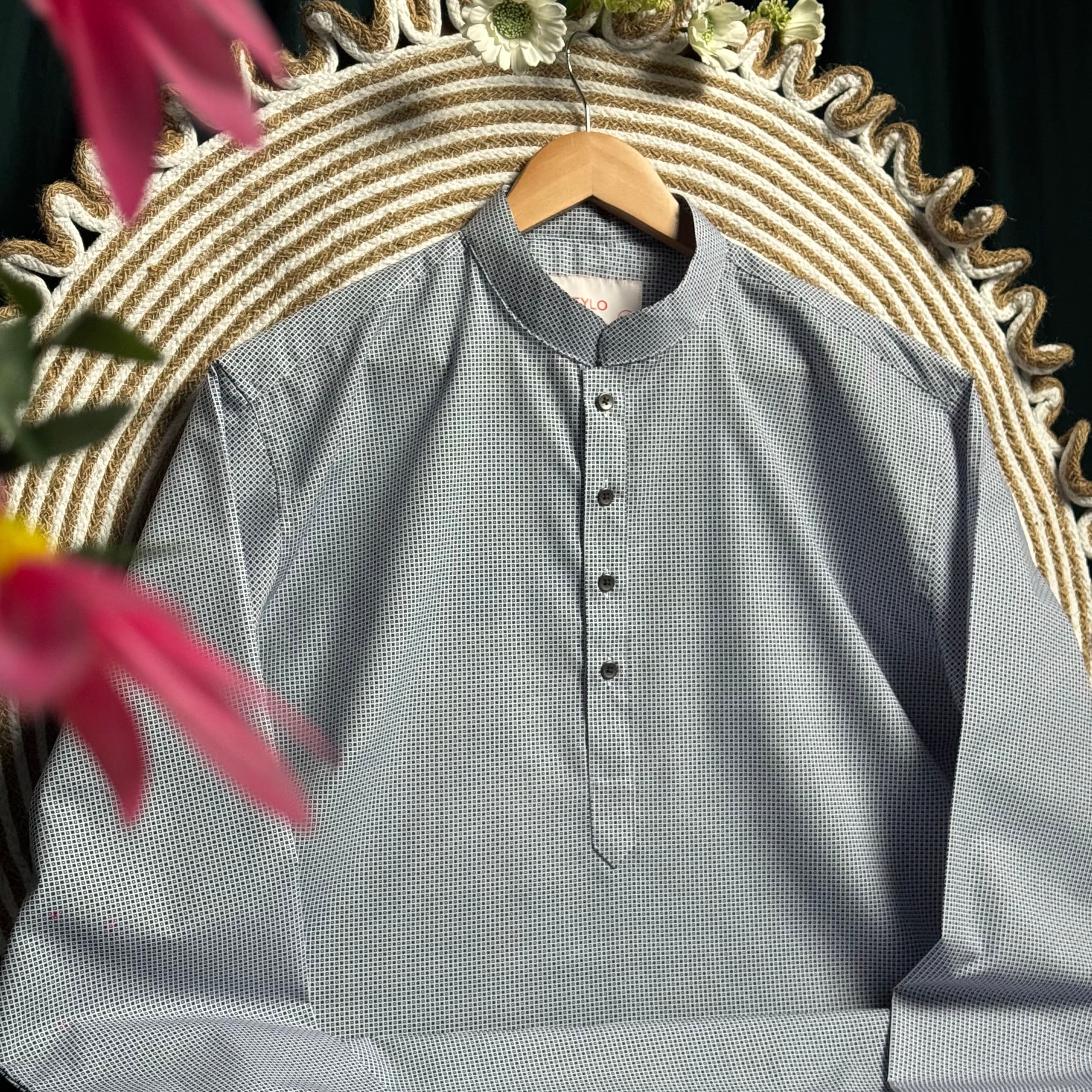 Ash Grey Micro Check Regular Fit Panjabi