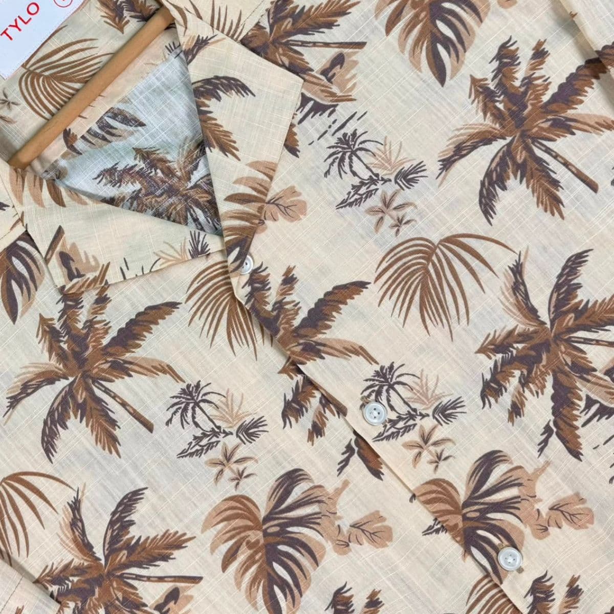 Beige Tropical Palm Cuban Collar Shirt showcase 3