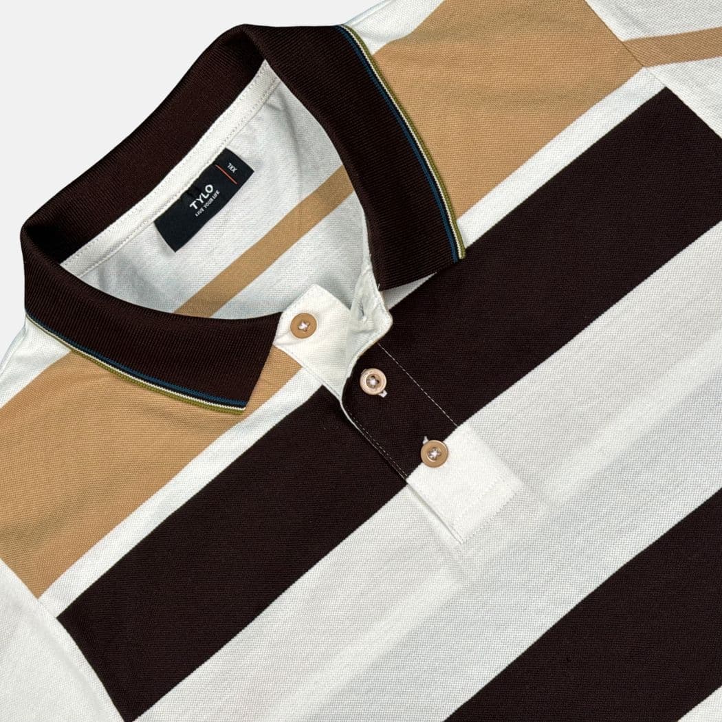 Chocolate Tan Colorblock Stripe Polo T-Shirt alternate