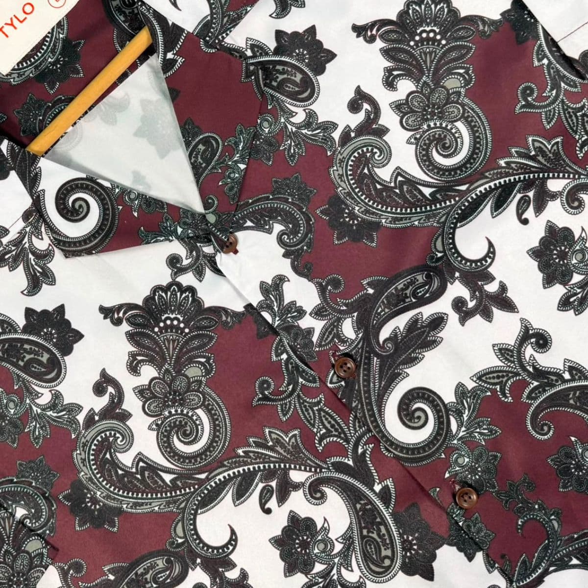 Burgundy Paisley Cuban Collar Shirt showcase 3