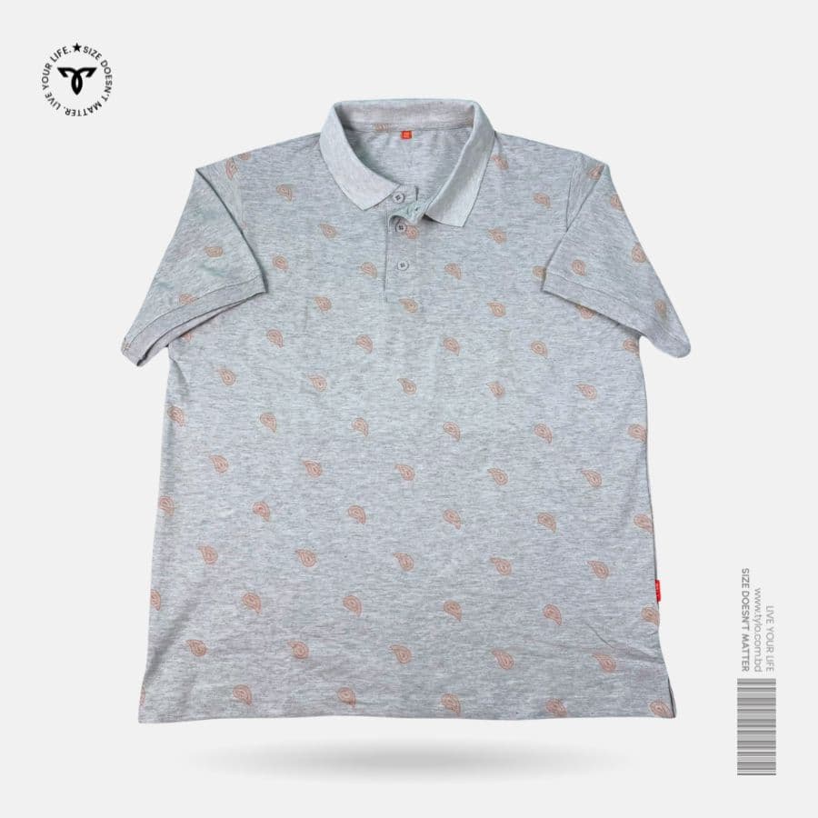 Ash Grey Paisley Polo Tshirt showcase 1