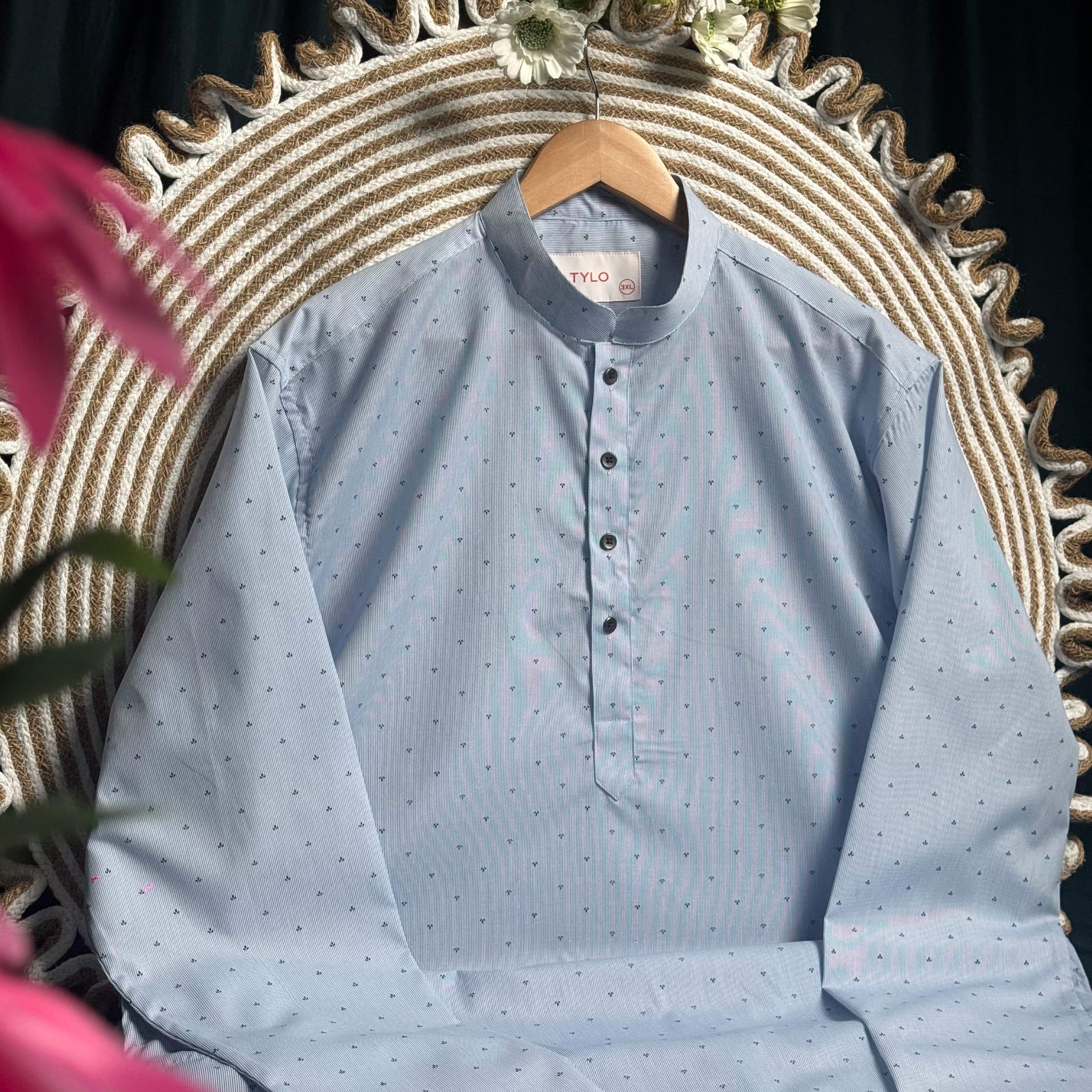 Sky Blue Mini Motif Regular Fit Panjabi