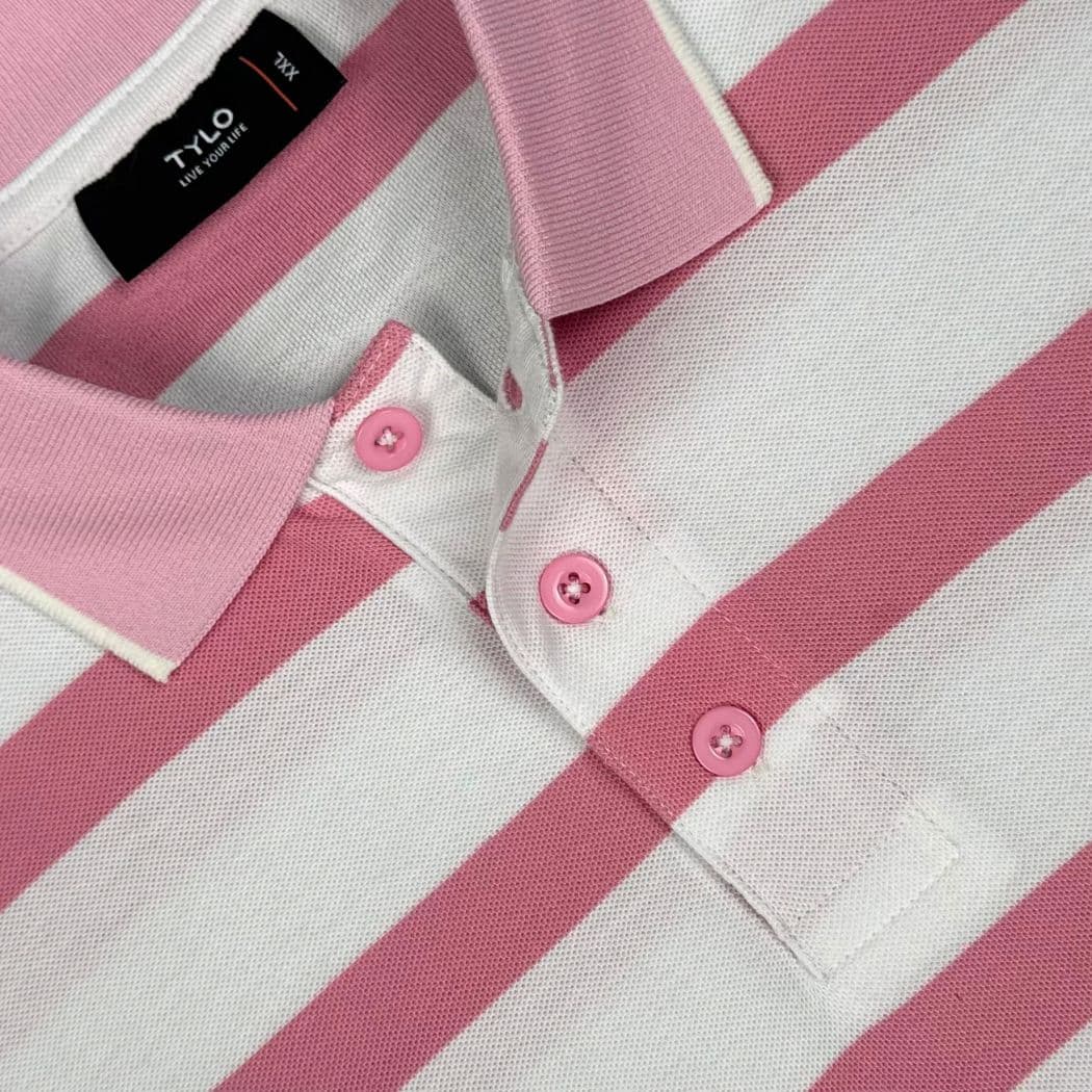 Pink & White Wide Stripe Polo T-Shirt showcase 3