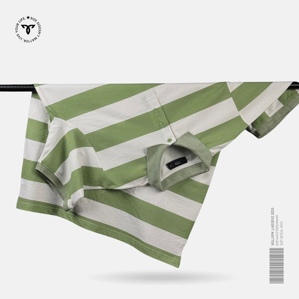 Sage Green & White Stripe Polo T-Shirt
