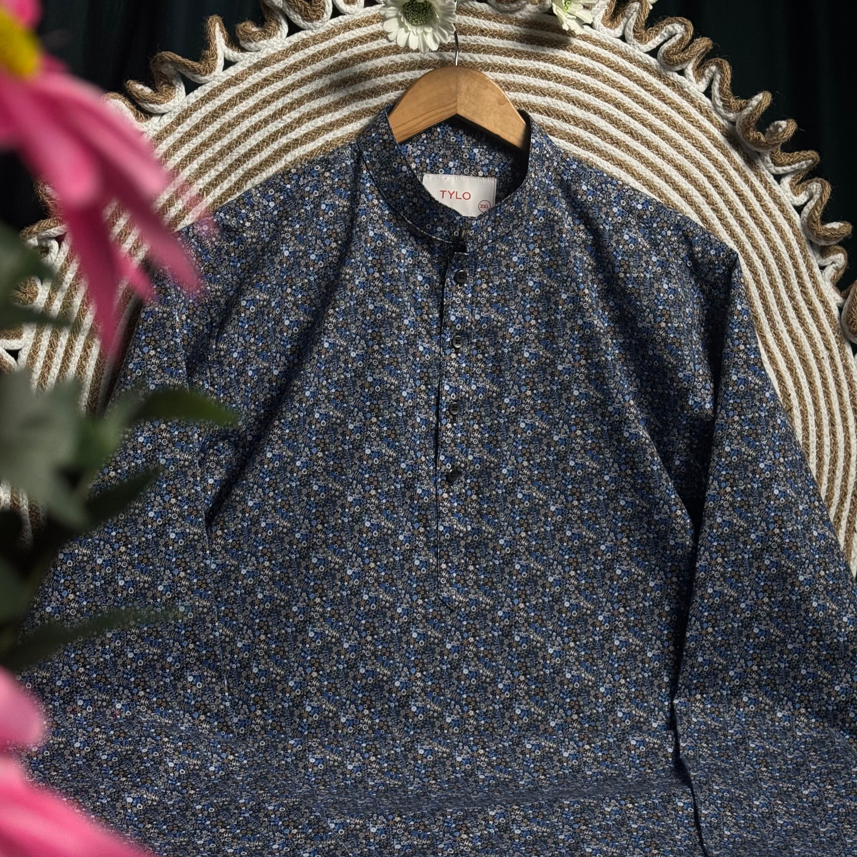 Navy Blue Micro Floral Regular Fit Panjabi showcase 1