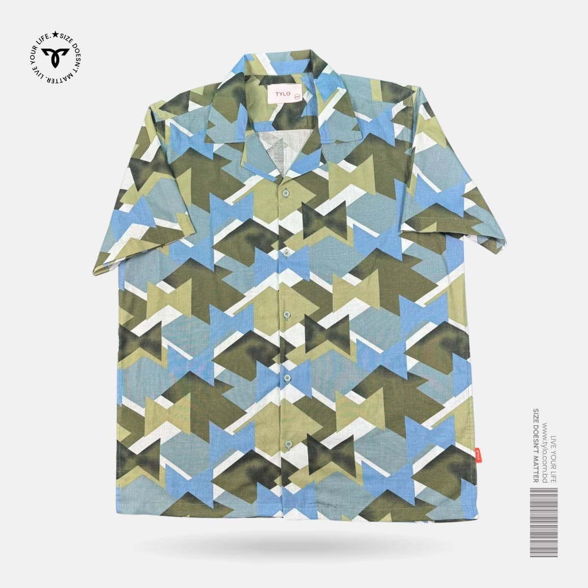 Geo Olive Blue Cuban Shirt
