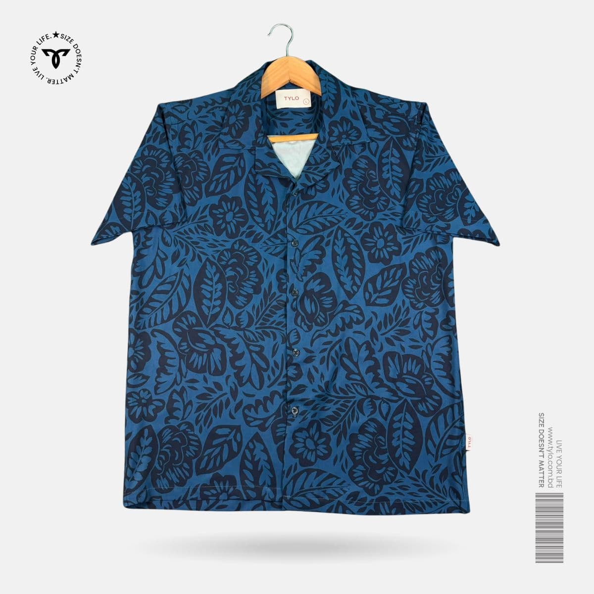 Royal Blue Floral Cuban Collar Shirt showcase 1