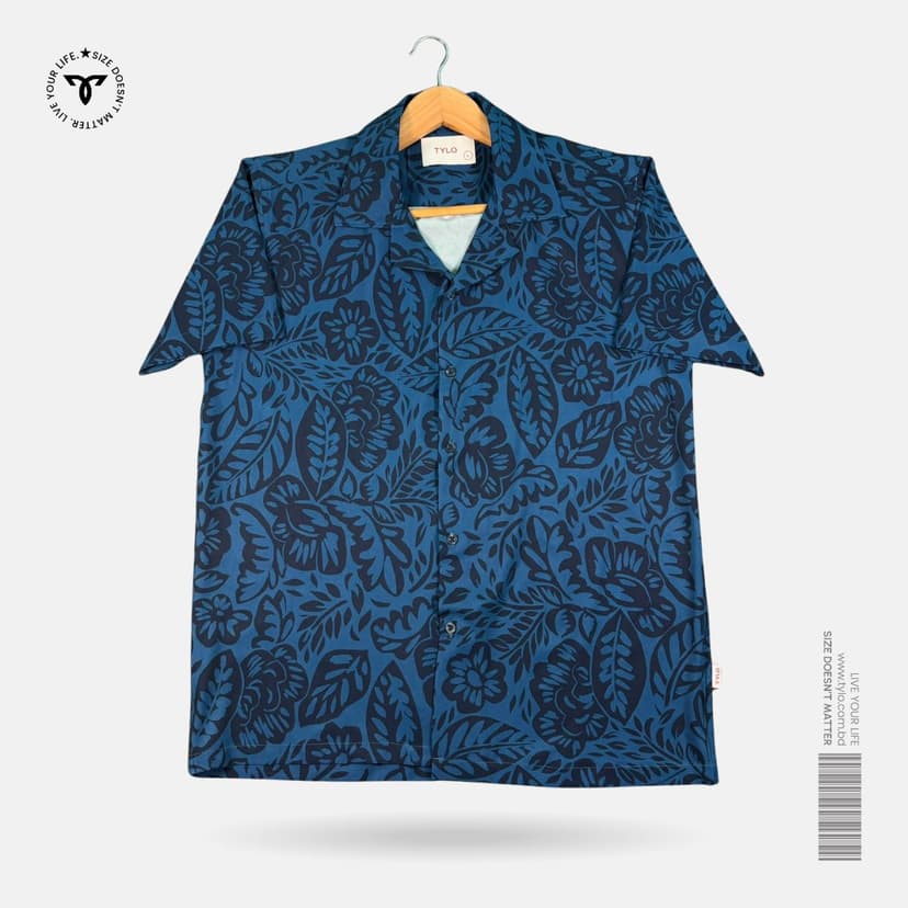 Royal Blue Floral Cuban Collar Shirt
