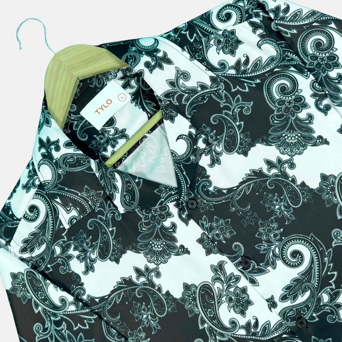 Mint & Black Paisley Print Cuban Collar Shirt showcase 2