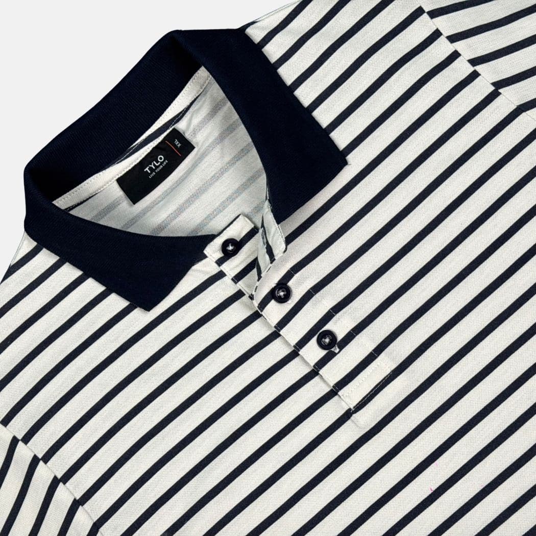 White & Black Pinstripe Polo T-Shirt alternate