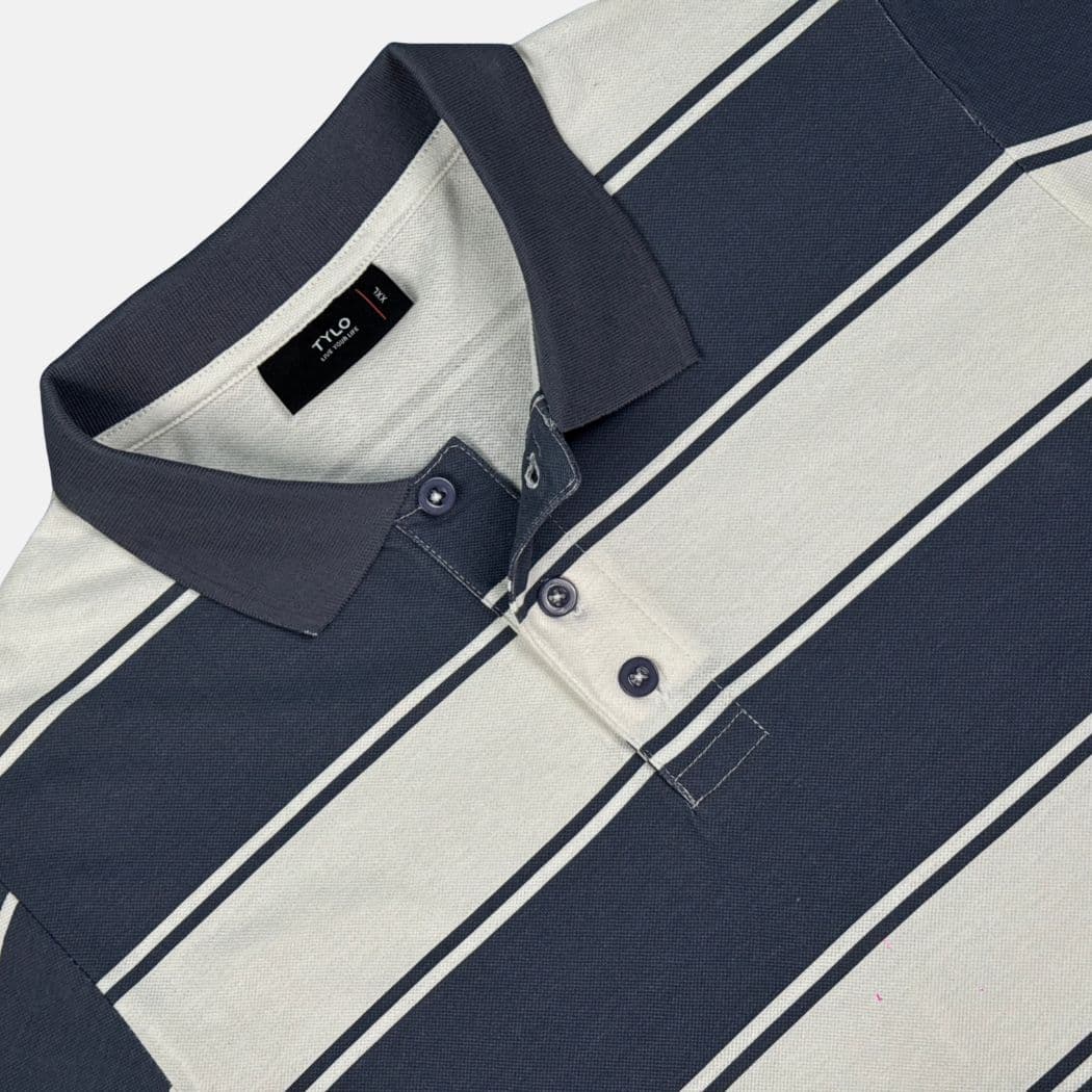 Slate Blue & White Stripe Polo T-Shirt alternate