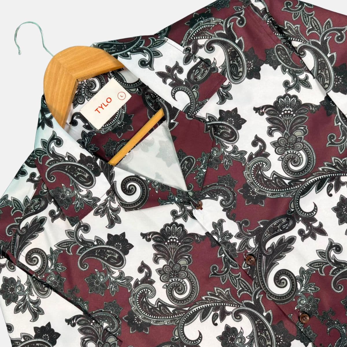 Burgundy Paisley Cuban Collar Shirt showcase 2