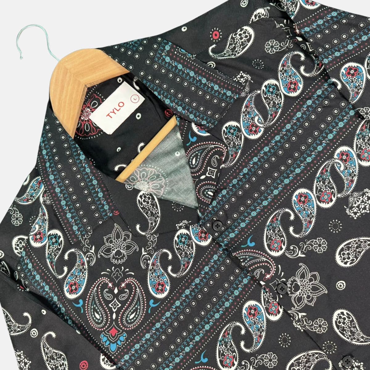 Black Paisley Stripe Cuban Collar Shirt showcase 2