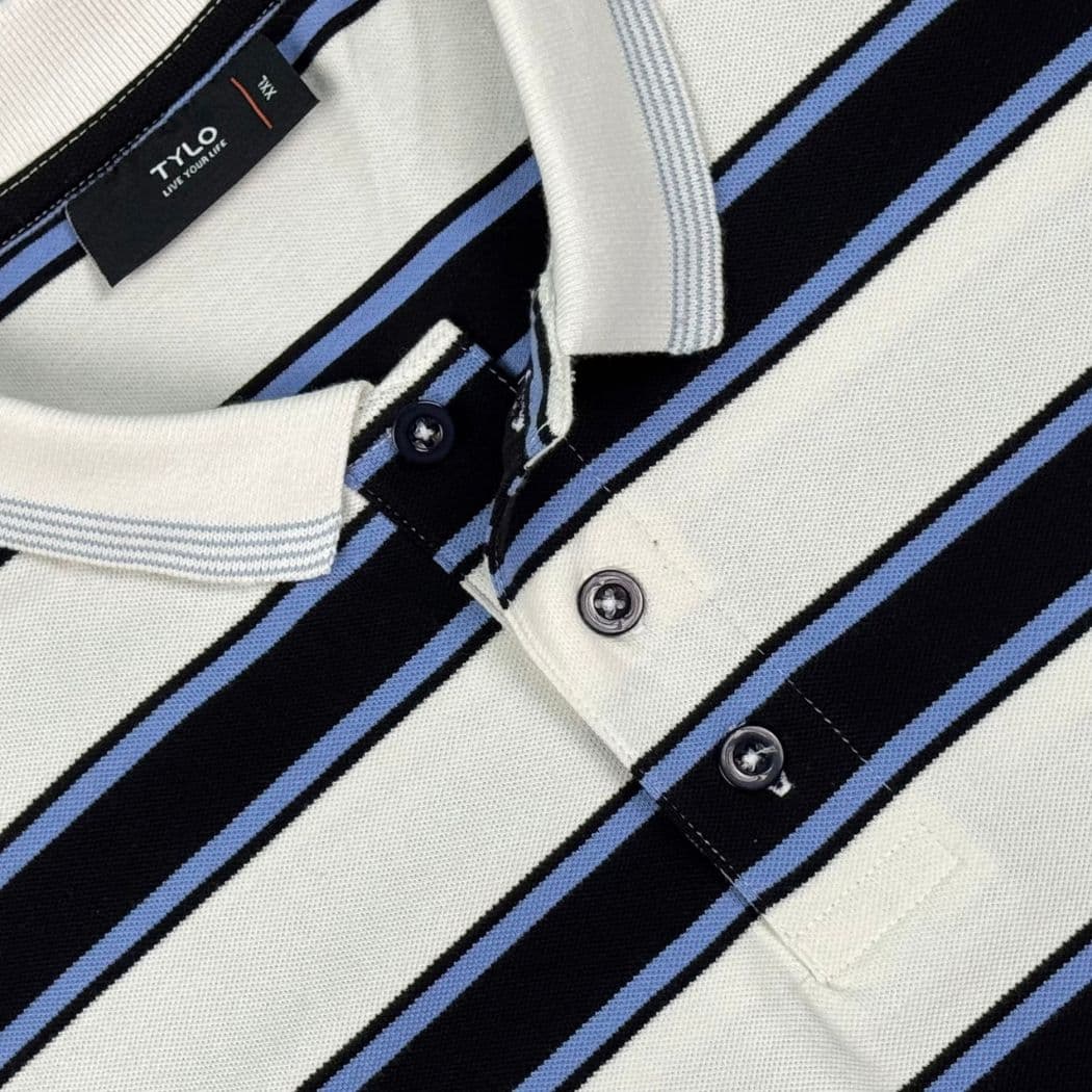 Cream Navy Blue Stripe Polo T-Shirt showcase 3