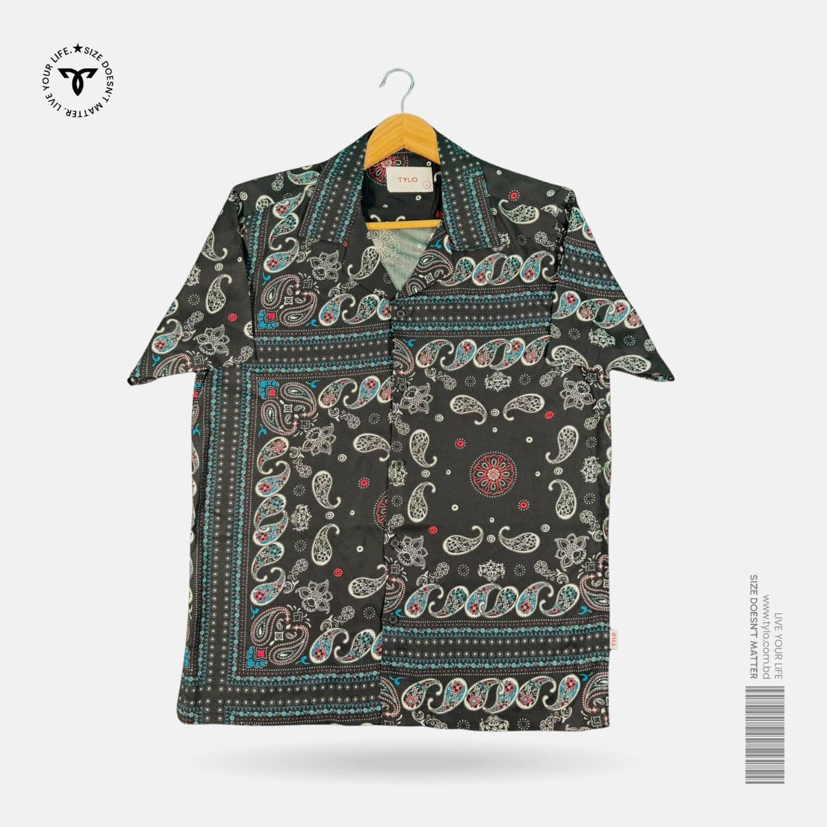 Black Paisley Stripe Cuban Collar Shirt showcase 1