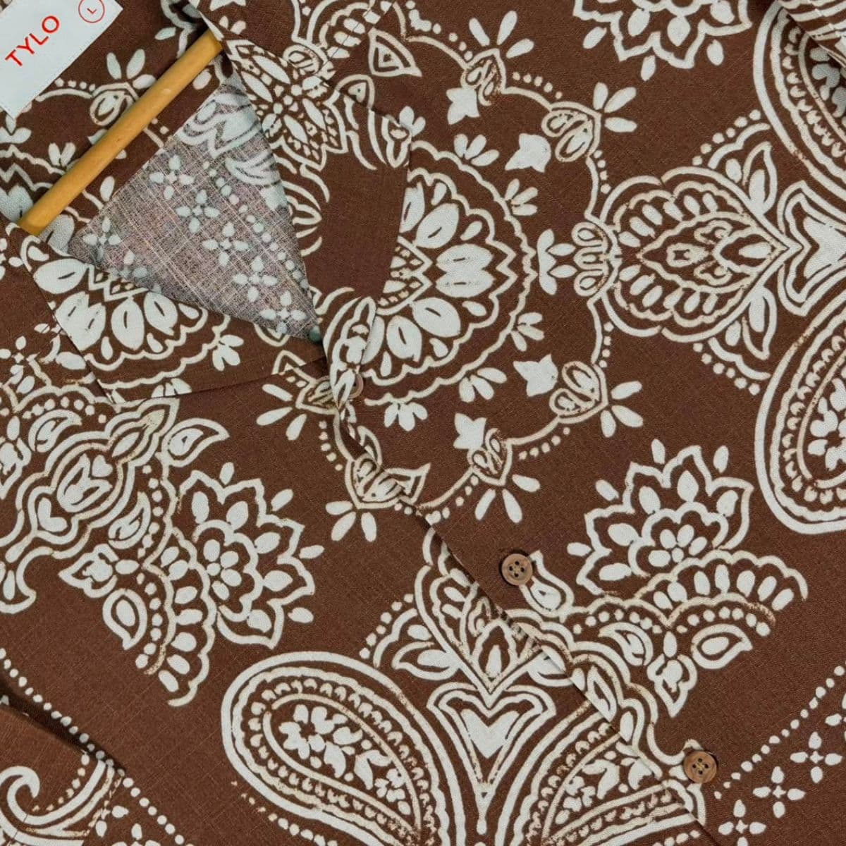 Brown Paisley Print Cuban Collar Shirt showcase 3