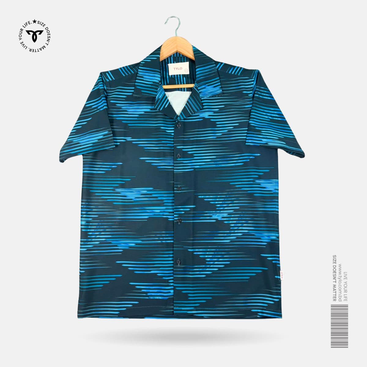 Navy Blue Abstract Stripe Cuban Collar Shirt showcase 1
