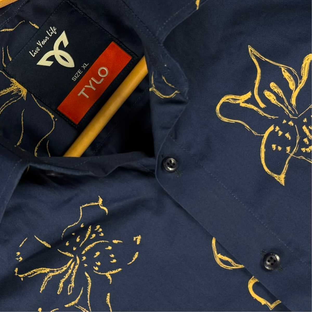Dark Navy and Yellow Floral Shirt showcase 3