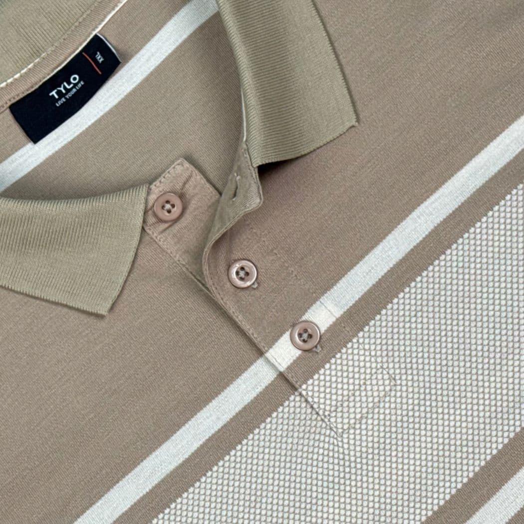 Beige Textured Panel Polo T-Shirt showcase 3