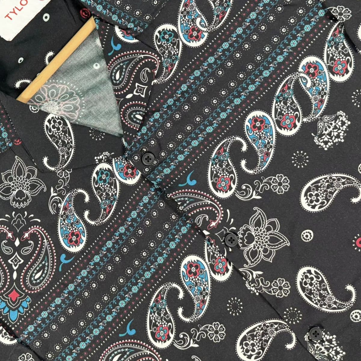 Black Paisley Stripe Cuban Collar Shirt showcase 3