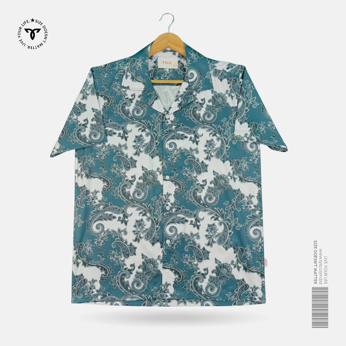 White Paisley Stripe Cuban Collar Shirt showcase 1