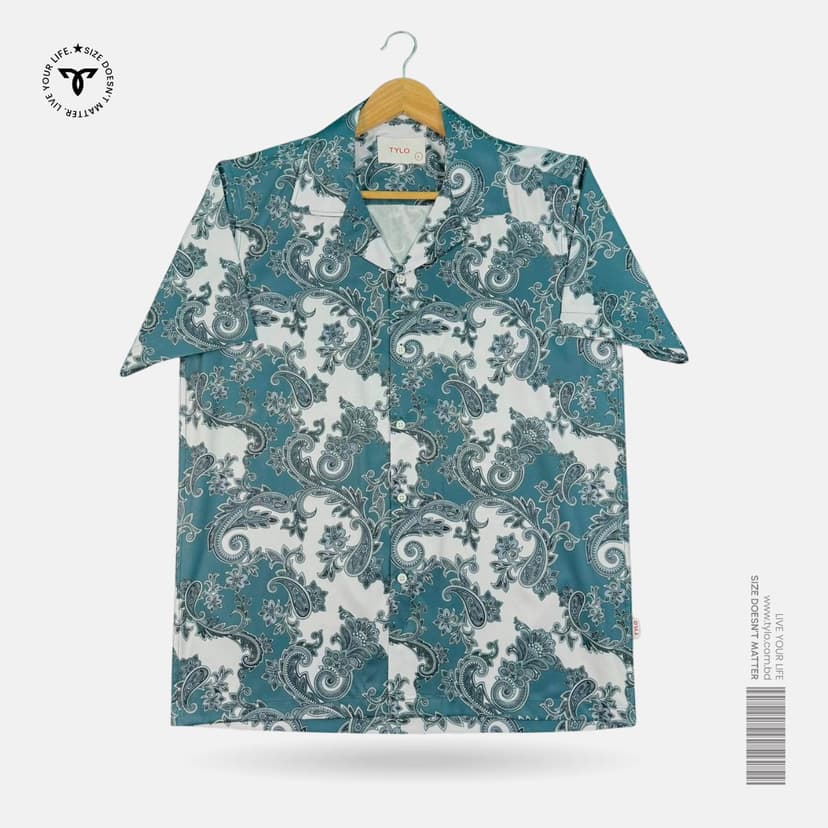 Black Paisley Stripe Cuban Collar Shirt