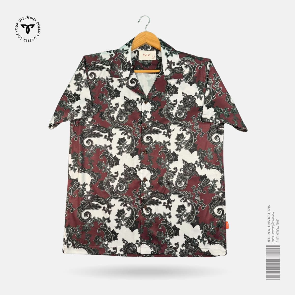 Burgundy Paisley Cuban Collar Shirt showcase 1