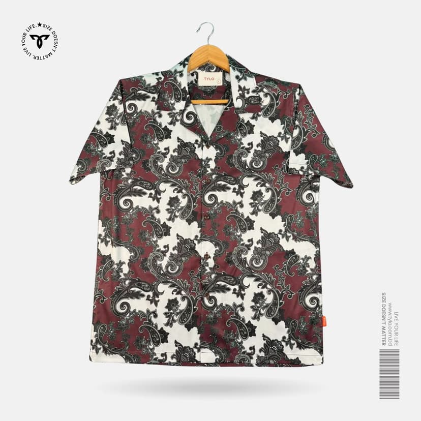 Burgundy Paisley Cuban Collar Shirt