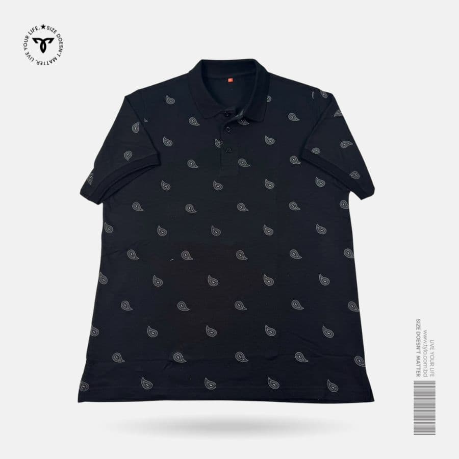 Classic Black Paisley Polo T-shirt showcase 1