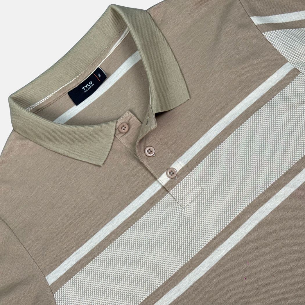 Beige Textured Panel Polo T-Shirt alternate