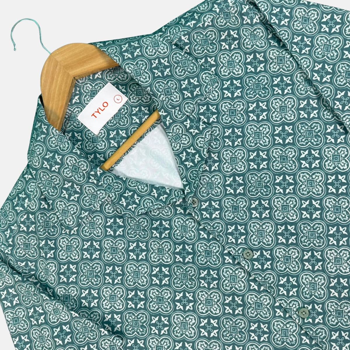 Teal Blue Ornamental Cuban Collar Shirt showcase 2