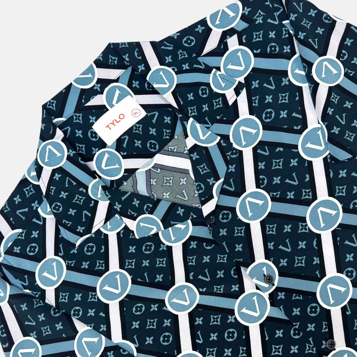 Navy Geo Cuban Shirt showcase 2