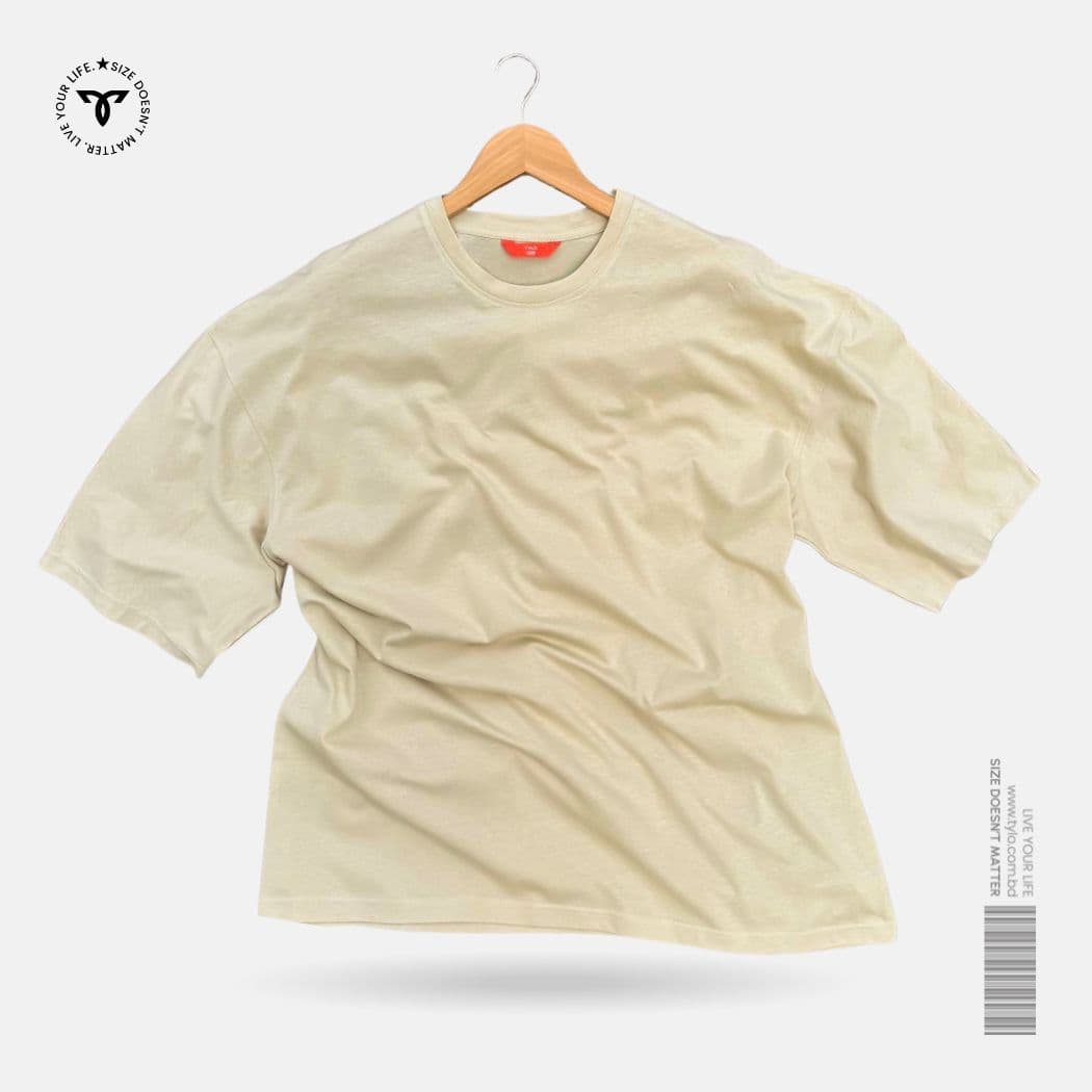 Pale Beige Solid Drop Shoulder T-Shirt showcase 1