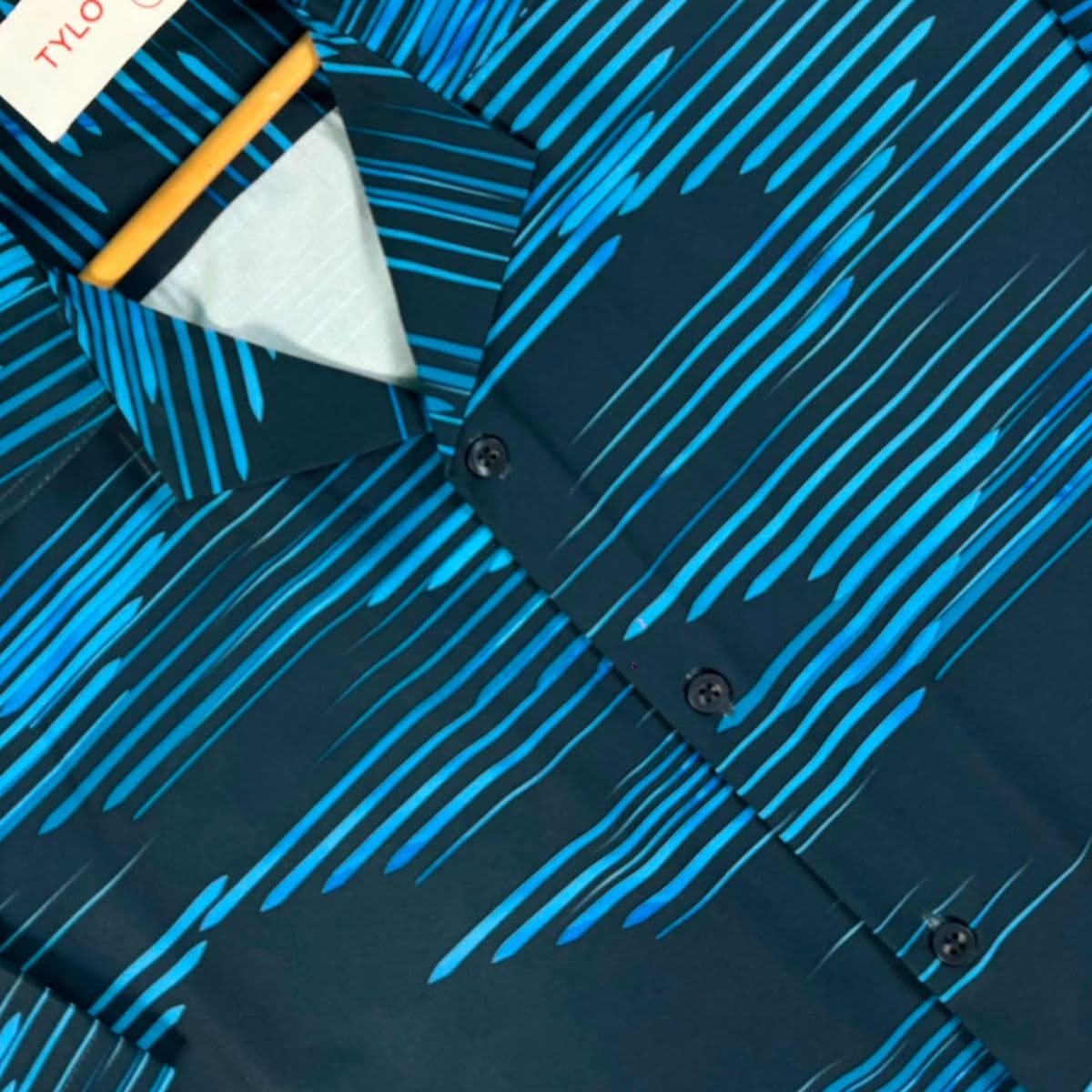 Navy Blue Abstract Stripe Cuban Collar Shirt showcase 3