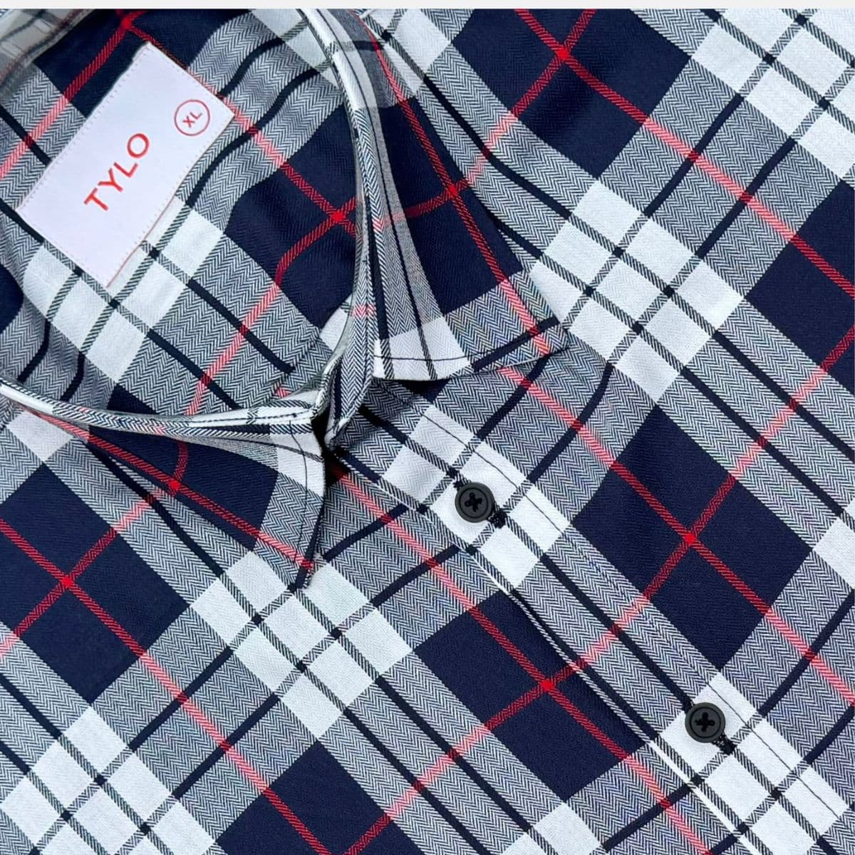 TYLO HALF Shirt – Navy & Red Bold Check showcase 3