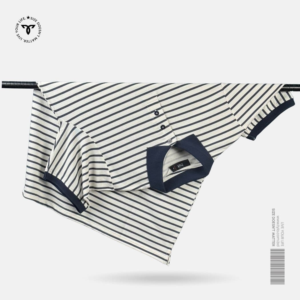 White & Black Pinstripe Polo T-Shirt