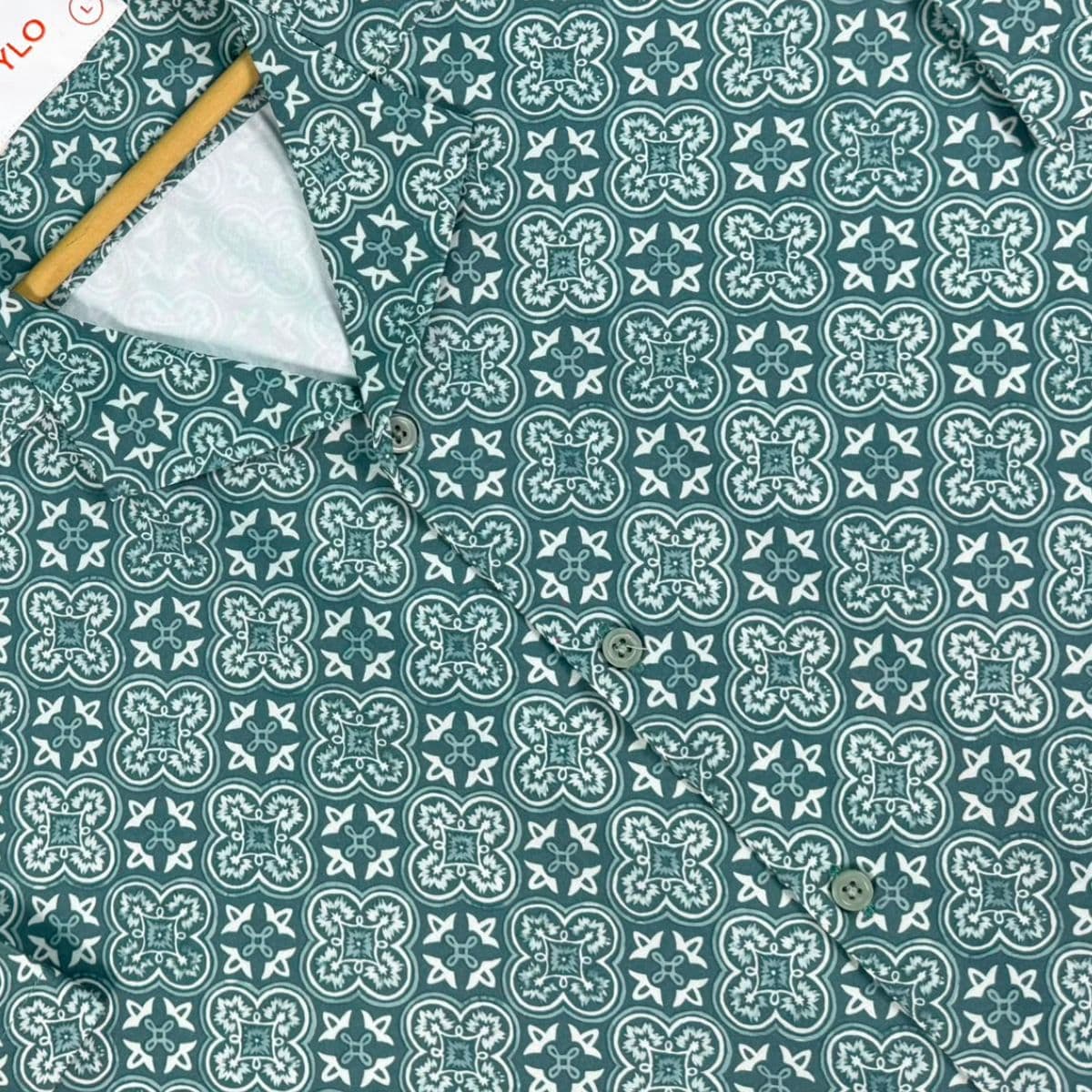 Teal Blue Ornamental Cuban Collar Shirt showcase 3
