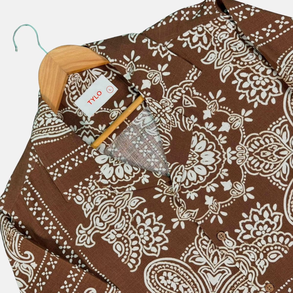 Brown Paisley Print Cuban Collar Shirt showcase 2