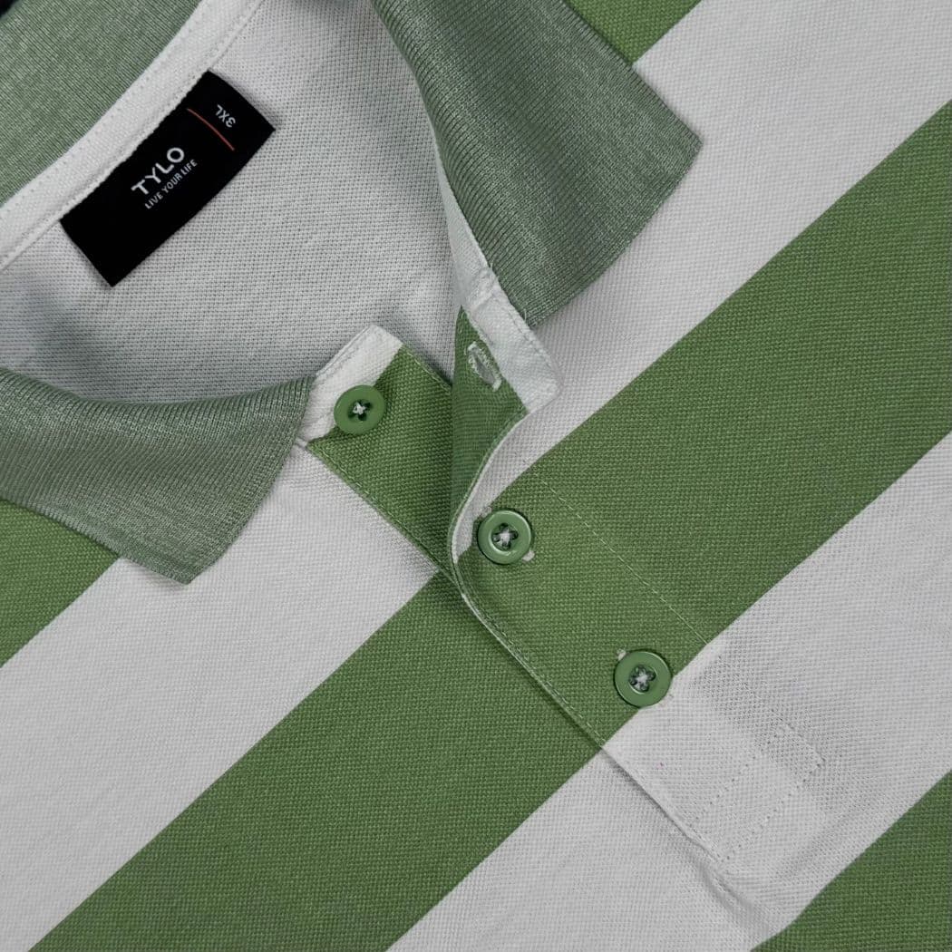 Sage Green & White Stripe Polo T-Shirt showcase 3