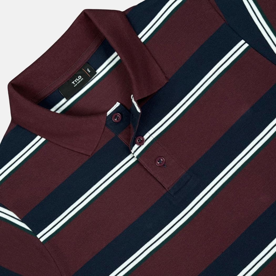 Burgundy Navy Multi-Stripe Polo T-Shirt showcase 2
