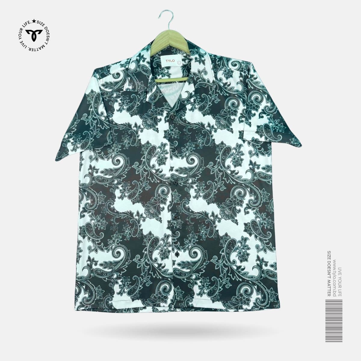 Mint & Black Paisley Print Cuban Collar Shirt showcase 1