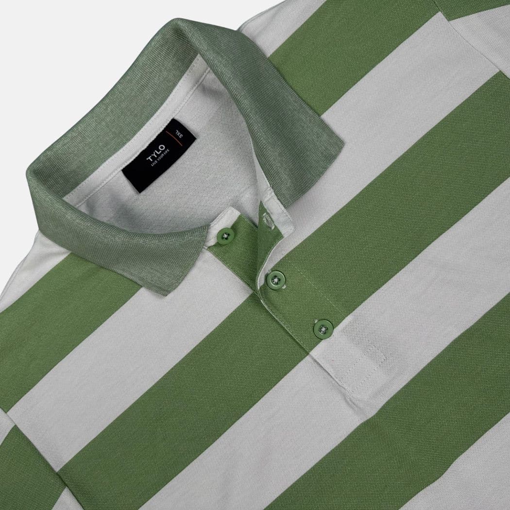 Sage Green & White Stripe Polo T-Shirt alternate